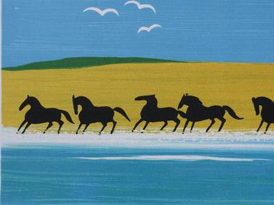 Serge LASSUS : Chevaux sauvages sur la plage, Lithographie originale signée