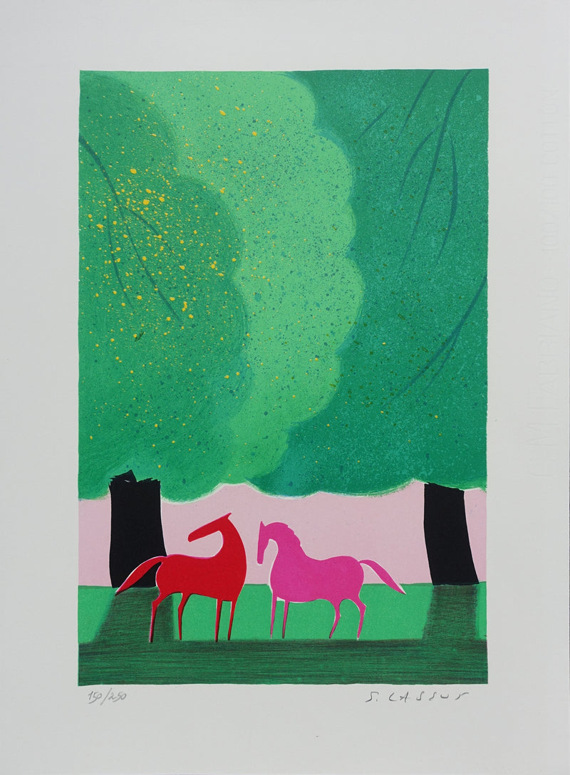 Serge LASSUS : Couple de chevaux, Lithographie originale (vue générale) - Crédit photo : Galerie Art.Paris