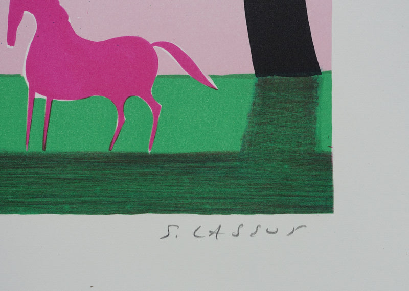 Serge LASSUS : Couple de chevaux, Lithographie originale signée