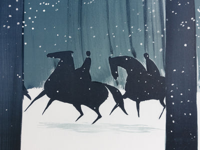 Serge LASSUS : Cavaliers en Hiver, Lithographie originale signée