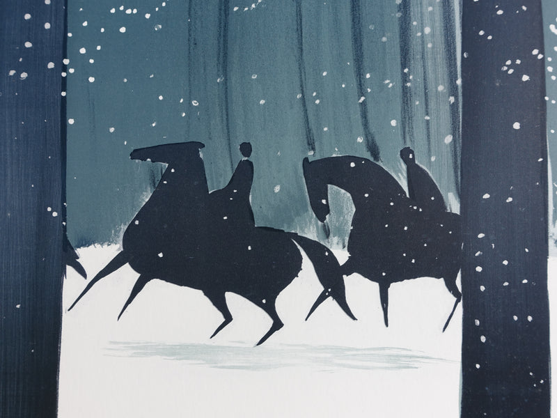 Serge LASSUS : Cavaliers en Hiver, Lithographie originale signée