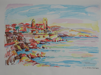 Olivier ZLADKU : Bord de mer à Antibes, Lithographie originale (vue générale) - Crédit photo : Galerie Art.Paris