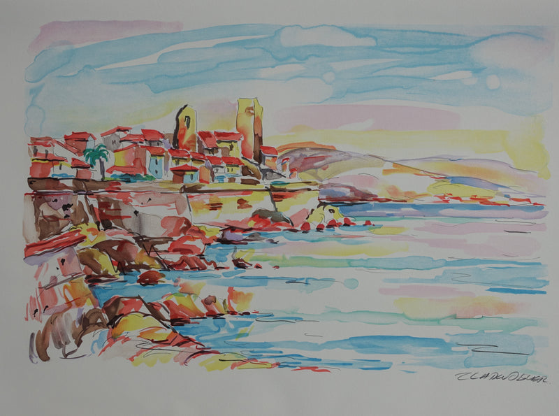 Olivier ZLADKU : Bord de mer à Antibes, Lithographie originale (vue générale) - Crédit photo : Galerie Art.Paris