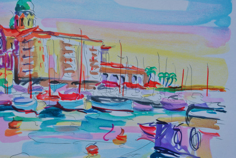 Olivier ZLADKU : Vieux port de Saint Tropez, Lithographie originale (photo de détail 7) - Crédit photo : Galerie Art.Paris