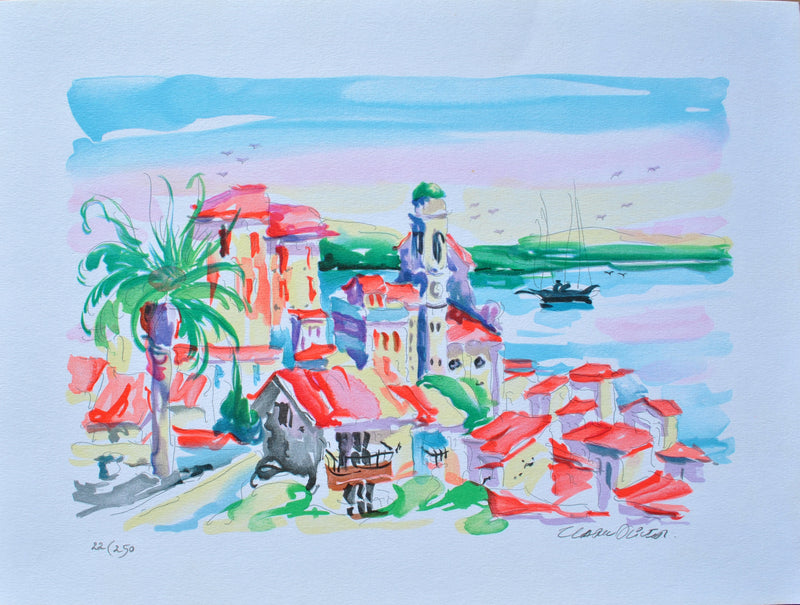 Olivier ZLADKU : Le village de Saint Tropez, Lithographie originale (vue générale) - Crédit photo : Galerie Art.Paris