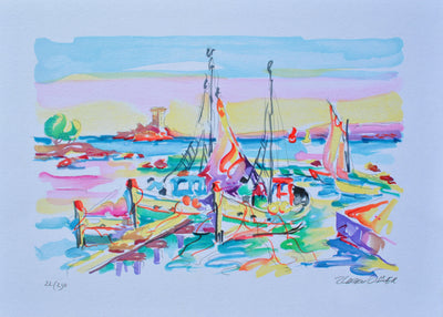 Olivier ZLADKU : Bâteaux de pêche à Cassis, Lithographie originale (vue générale) - Crédit photo : Galerie Art.Paris