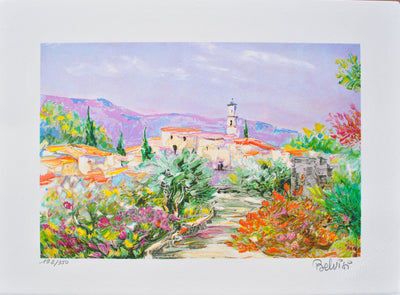 Marcel BELVISI : Le petit village provençal, Lithographie originale (vue générale) - Crédit photo : Galerie Art.Paris