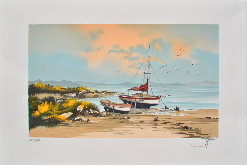 Stéphane LAURO : Couché de soleil breton, Lithographie originale (vue générale) - Crédit photo : Galerie Art.Paris