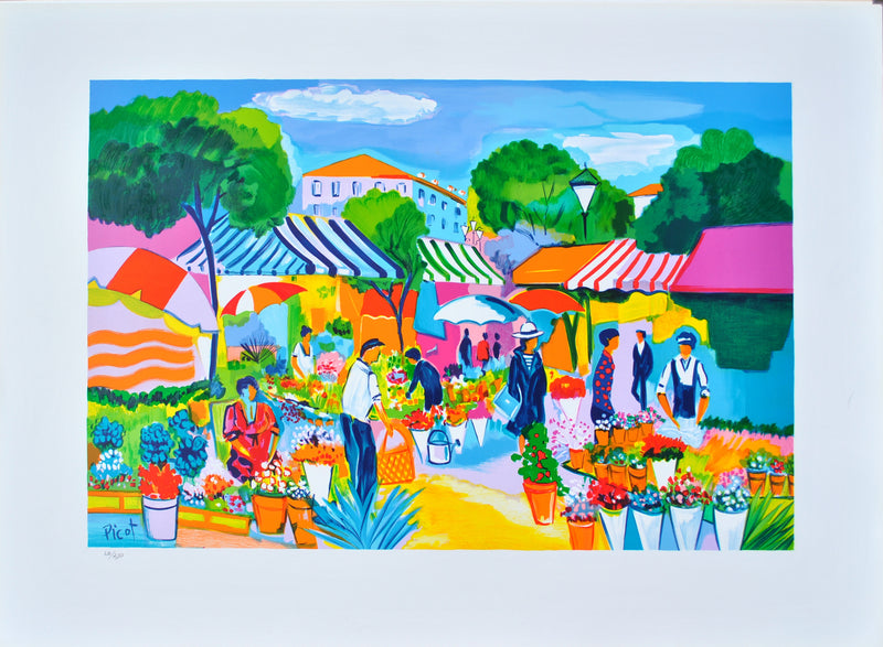 Jean-Claude PICOT : Le marché provençal, Lithographie originale (vue générale) - Crédit photo : Galerie Art.Paris