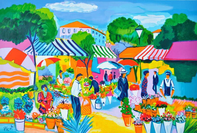 Jean-Claude PICOT : Le marché provençal, Lithographie originale (photo de détail 2) - Crédit photo : Galerie Art.Paris