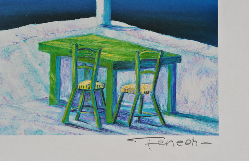 Serge FENECH : Petite table à Santorin, Lithographie originale (photo de détail 3) - Crédit photo : Galerie Art.Paris