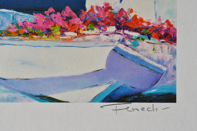 Serge FENECH : Barque fleurie à Santorin, Lithographie originale (photo de détail 3) - Crédit photo : Galerie Art.Paris