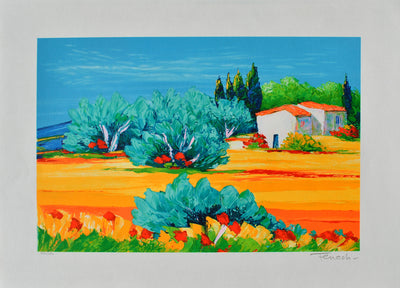 Serge FENECH : Le mas provençal, Lithographie originale (vue générale) - Crédit photo : Galerie Art.Paris