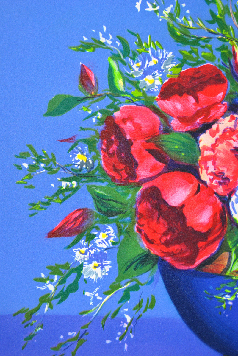 Alain RAGARU : Vase bleu fleuri, Lithographie originale (photo de détail 8) - Crédit photo : Galerie Art.Paris