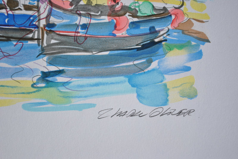 Olivier ZLADKU : Bateaux de pêche à St Tropez, Lithographie originale (photo de détail 3) - Crédit photo : Galerie Art.Paris