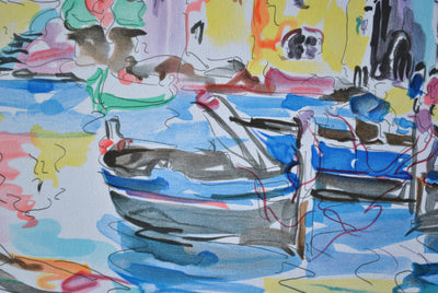 Olivier ZLADKU : Bateaux de pêche à St Tropez, Lithographie originale (photo de détail 6) - Crédit photo : Galerie Art.Paris