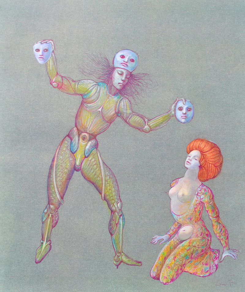 Leonor FINI : Jeu de masques, Lithographie originale (vue générale) - Crédit photo : Galerie Art.Paris