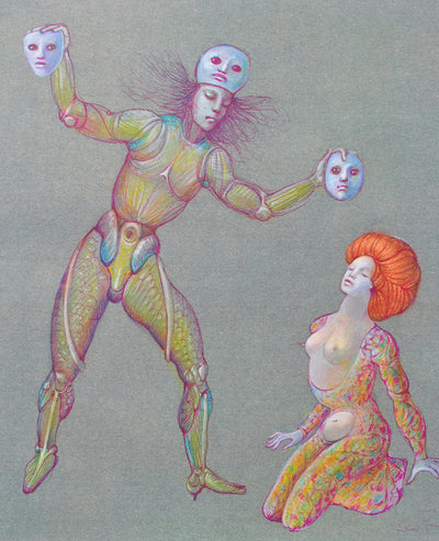 Leonor FINI : Jeu de masques, Lithographie originale (photo de détail 2) - Crédit photo : Galerie Art.Paris