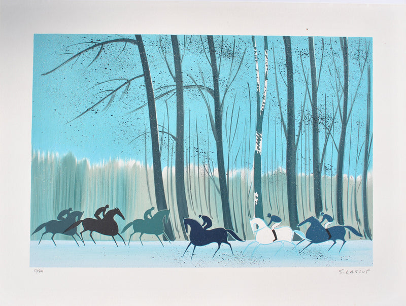 Serge LASSUS : Cavaliers en hiver, Lithographie originale (vue générale) - Crédit photo : Galerie Art.Paris