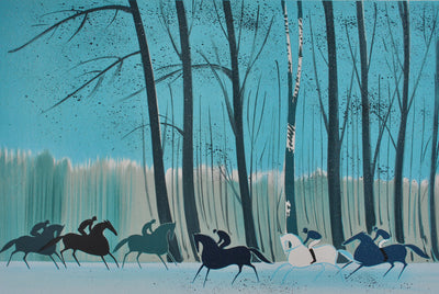 Serge LASSUS : Cavaliers en Hiver, Lithographie originale signée