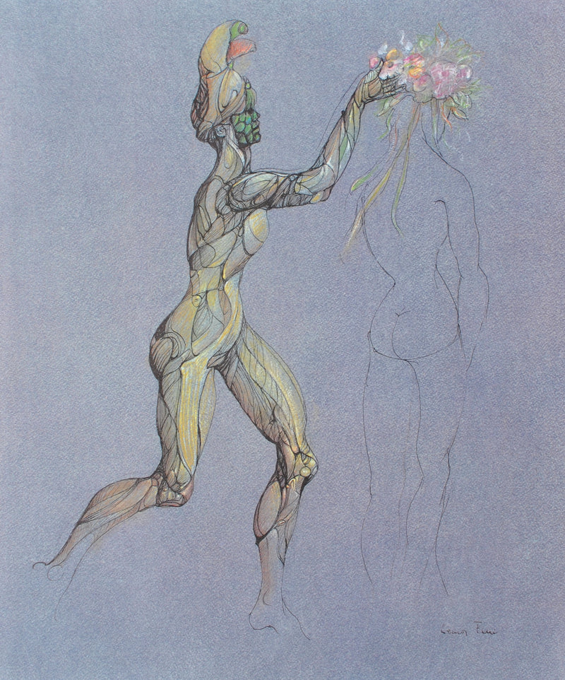 Leonor FINI : Beauté couronnée de fleurs, Lithographie originale (vue générale) - Crédit photo : Galerie Art.Paris