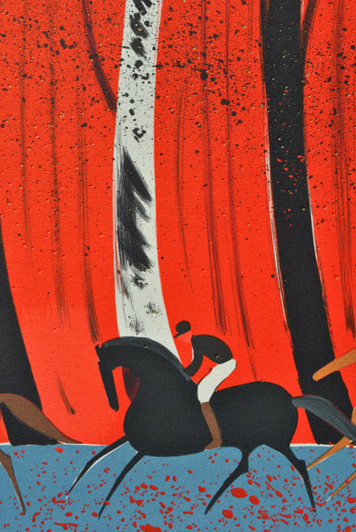 Serge LASSUS : Cavaliers et forêt flamboyante, Lithographie originale (photo de détail 9) - Crédit photo : Galerie Art.Paris