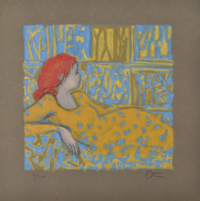  robert STENN : Femme rousse en robe jaune, Lithographie originale (vue générale) - Crédit photo : Galerie Art.Paris