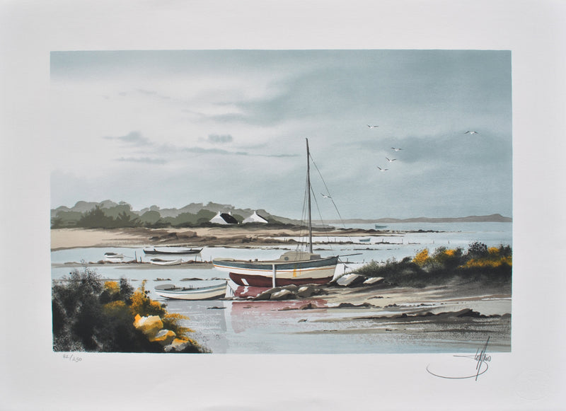 Stéphane LAURO : Marée basse à Noirmoutier, Lithographie originale (vue générale) - Crédit photo : Galerie Art.Paris