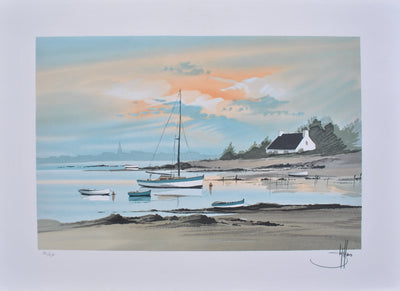 Stéphane LAURO : Petit port à Noirmoutier, Lithographie originale (vue générale) - Crédit photo : Galerie Art.Paris