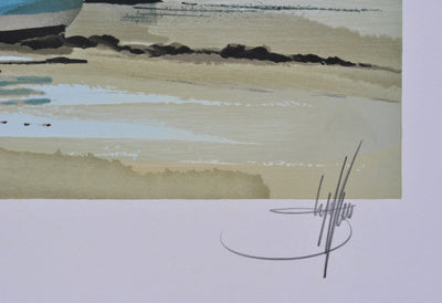 Stéphane LAURO : Petites barques à marée basse, Lithographie originale (photo de détail 3) - Crédit photo : Galerie Art.Paris