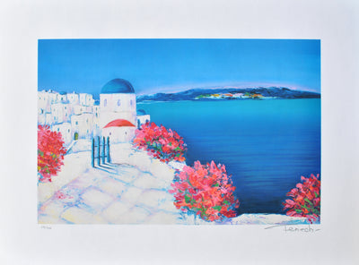 Serge FENECH : Passage fleuri à Santorin, Lithographie originale (vue générale) - Crédit photo : Galerie Art.Paris