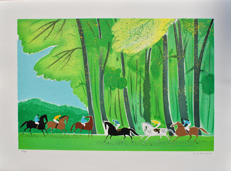 Serge LASSUS : Cavaliers en été, Lithographie originale (vue générale) - Crédit photo : Galerie Art.Paris