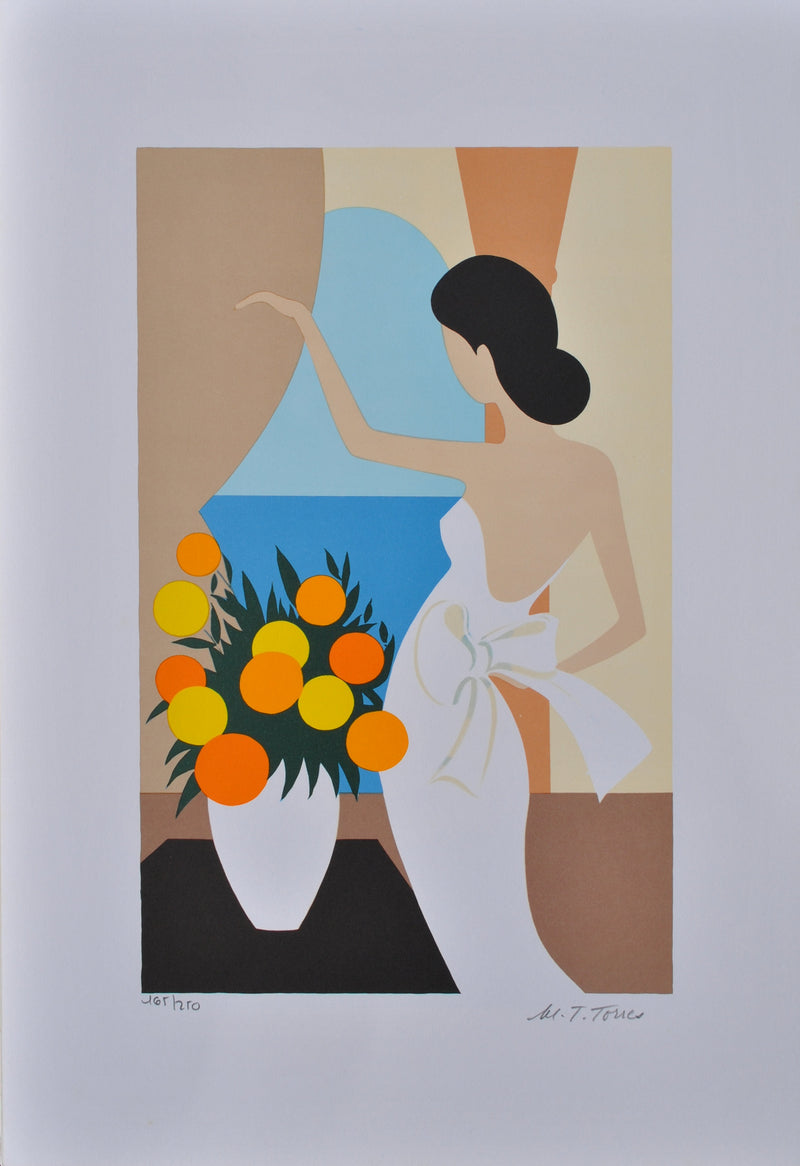 Marie-Theresa TORRES : Le bouquet orange, Lithographie originale (vue générale) - Crédit photo : Galerie Art.Paris