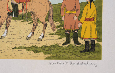 Vincent HADDELSEY : Le cavalier mongol, Lithographie originale signée