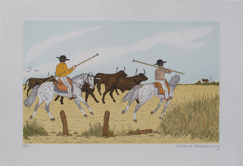 Vincent HADDELSEY : Guardian camarguais, Lithographie originale signée