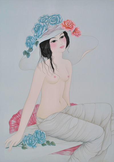 Mara TRAN LONG : Geisha à la rose, Lithographie originale (photo de détail 2) - Crédit photo : Galerie Art.Paris