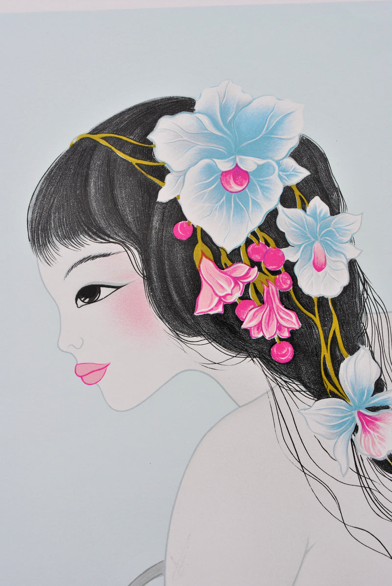 Mara TRAN LONG : Geisha aux oiseaux, Lithographie originale (photo de détail 10) - Crédit photo : Galerie Art.Paris