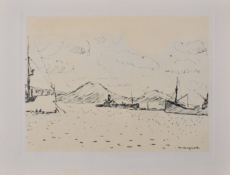 Albert MARQUET : Le vieux port de Marseille, Gravure originale (vue générale) - Crédit photo : Galerie Art.Paris