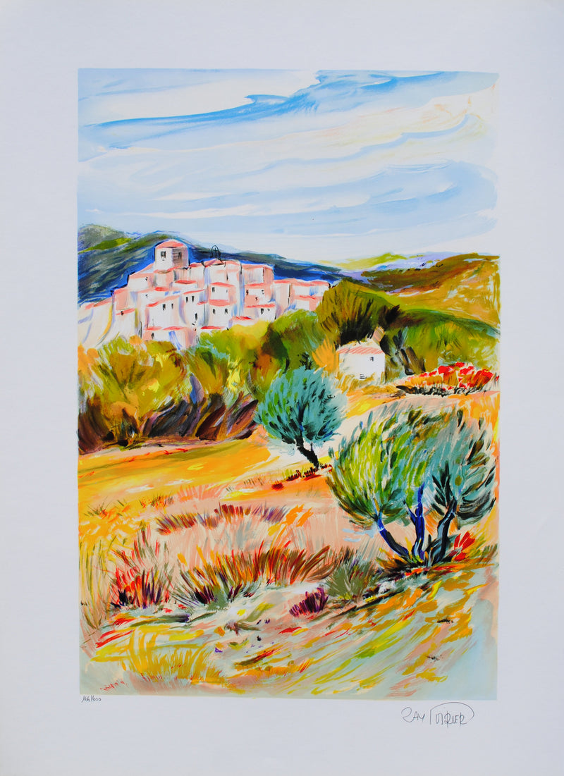 Ray POIRIER : Village provençal perché, Lithographie originale (vue générale) - Crédit photo : Galerie Art.Paris