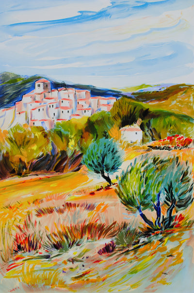 Ray POIRIER : Village provençal perché, Lithographie originale (photo de détail 2) - Crédit photo : Galerie Art.Paris