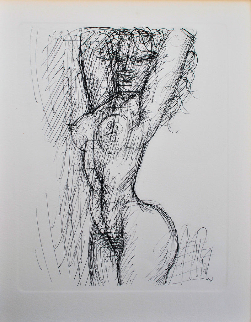 Marcel GROMAIRE : Belle femme nue en pos, Gravure originale (vue générale) - Crédit photo : Galerie Art.Paris