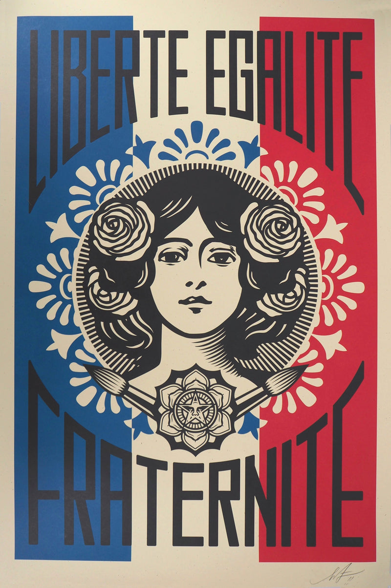 Shepard FAIREY : Liberté, Egalité, Fraternité, Sérigraphie originale (vue générale) - Crédit photo : Galerie Art.Paris