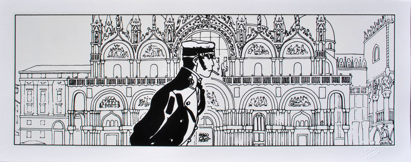 Hugo PRATT : Corto Maltese à Venise, La place Saint Marc, Sérigraphie originale (vue générale) - Crédit photo : Galerie Art.Paris