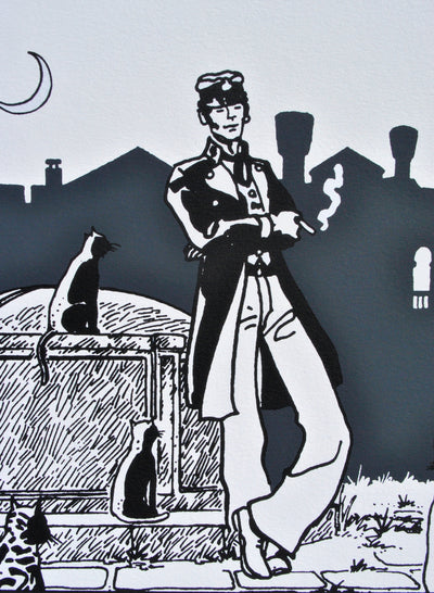 Hugo PRATT : Corto Maltese et les chats, Sérigraphie originale (photo de détail 3) - Crédit photo : Galerie Art.Paris