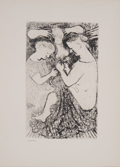 Maurice SAVIN : Les couturières, Gravure originale (vue générale) - Crédit photo : Galerie Art.Paris