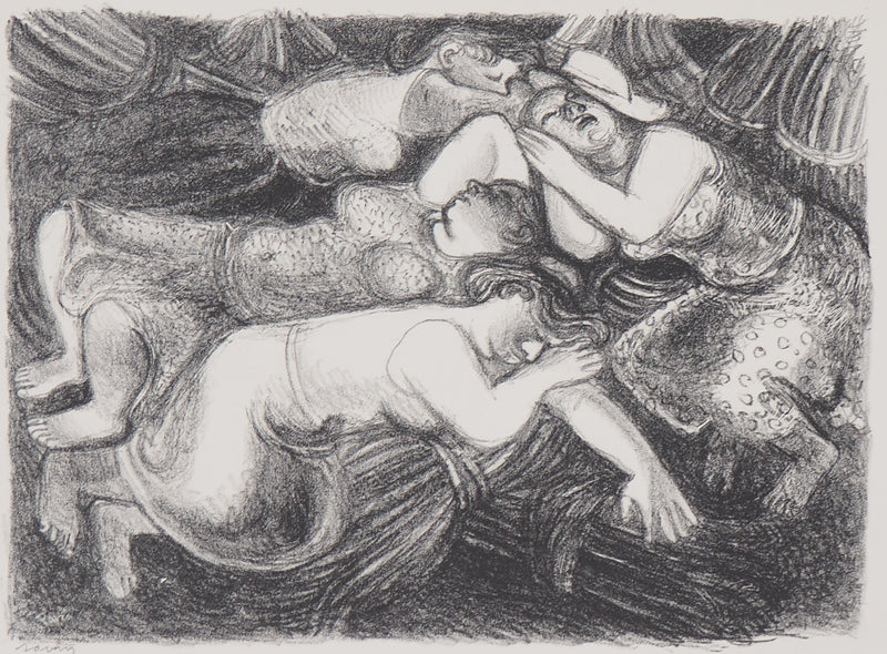 Maurice SAVIN : Repos dans les champs après la moisson, Lithographie originale (photo de détail 2) - Crédit photo : Galerie Art.Paris