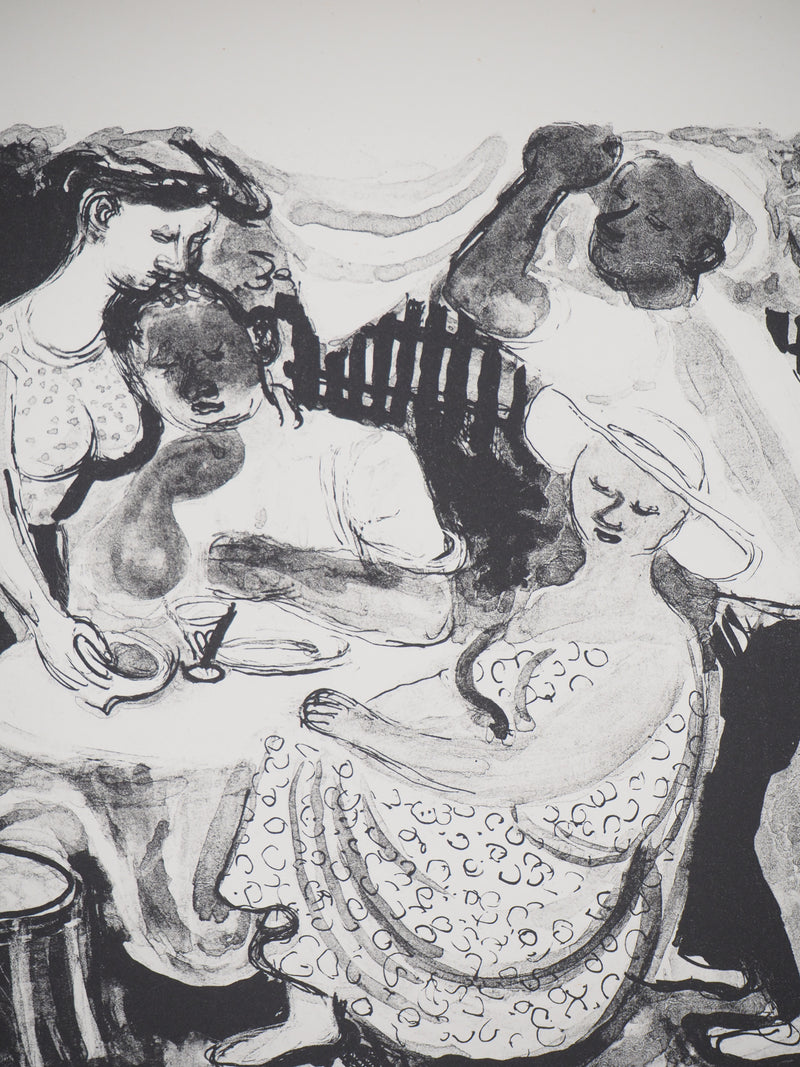 Maurice SAVIN : Le repas après un journée dans les champs, Lithographie originale (photo de détail 3) - Crédit photo : Galerie Art.Paris