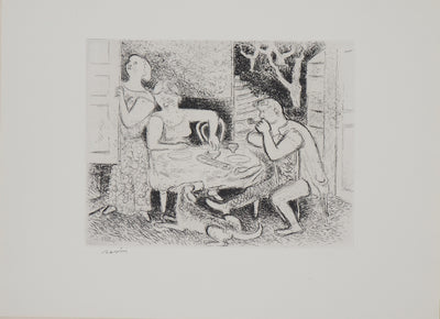 Maurice SAVIN : Repas à la campagne, Gravure originale (vue générale) - Crédit photo : Galerie Art.Paris