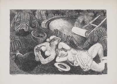 Maurice SAVIN : Moissons, le repos des faneuses, Lithographie originale (vue générale) - Crédit photo : Galerie Art.Paris