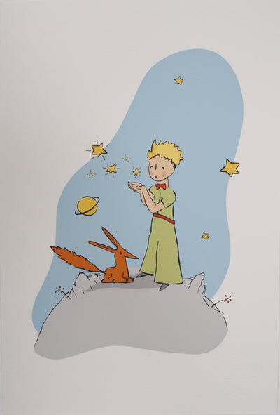 Antoine DE SAINT-EXUPERY : Le Petit Prince et le renard sous les étoiles, Lithographie originale (vue générale) - Crédit photo : Galerie Art.Paris